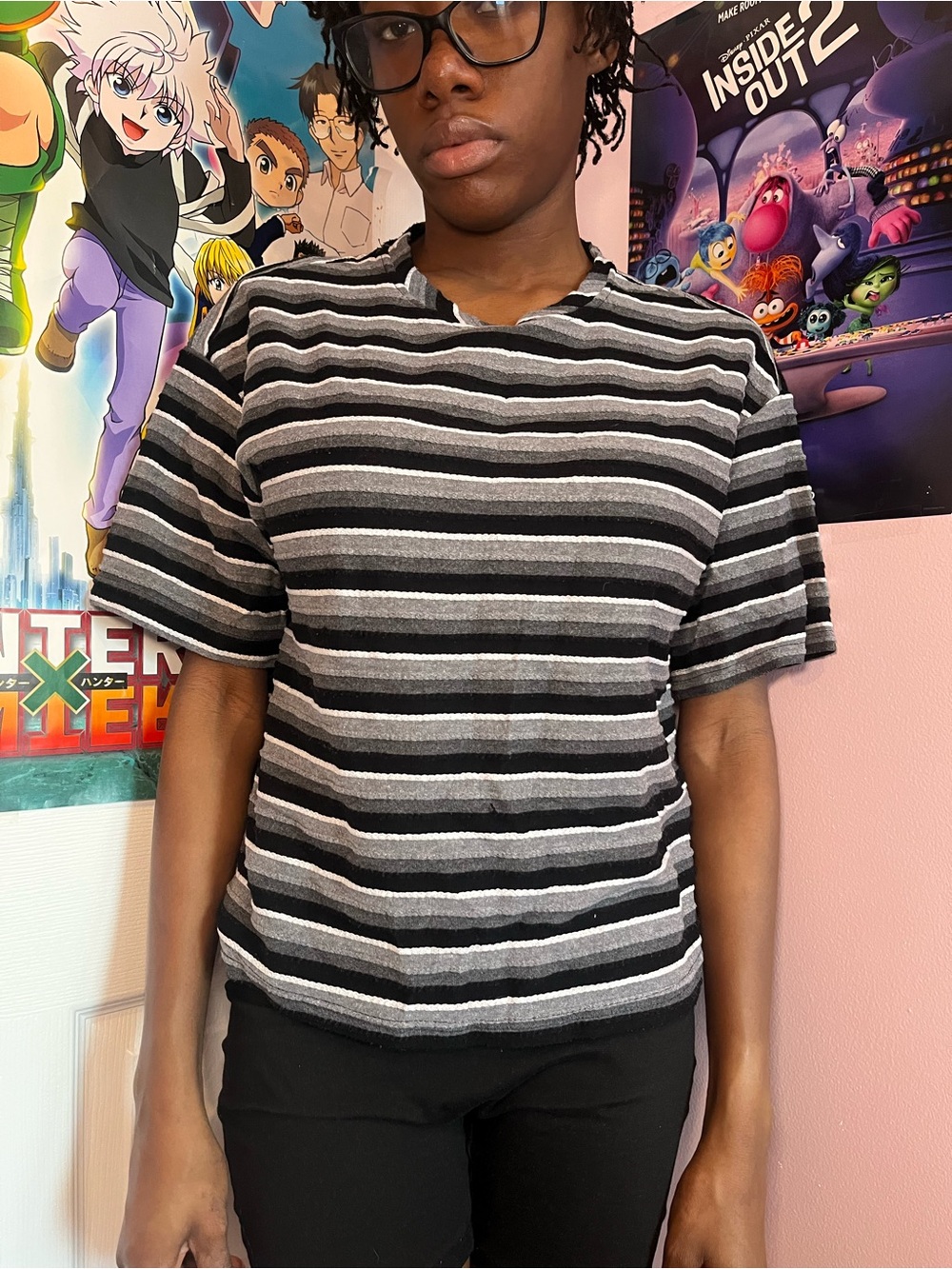 SHEIN Black & Gray Striped Short-Sleeve Tee